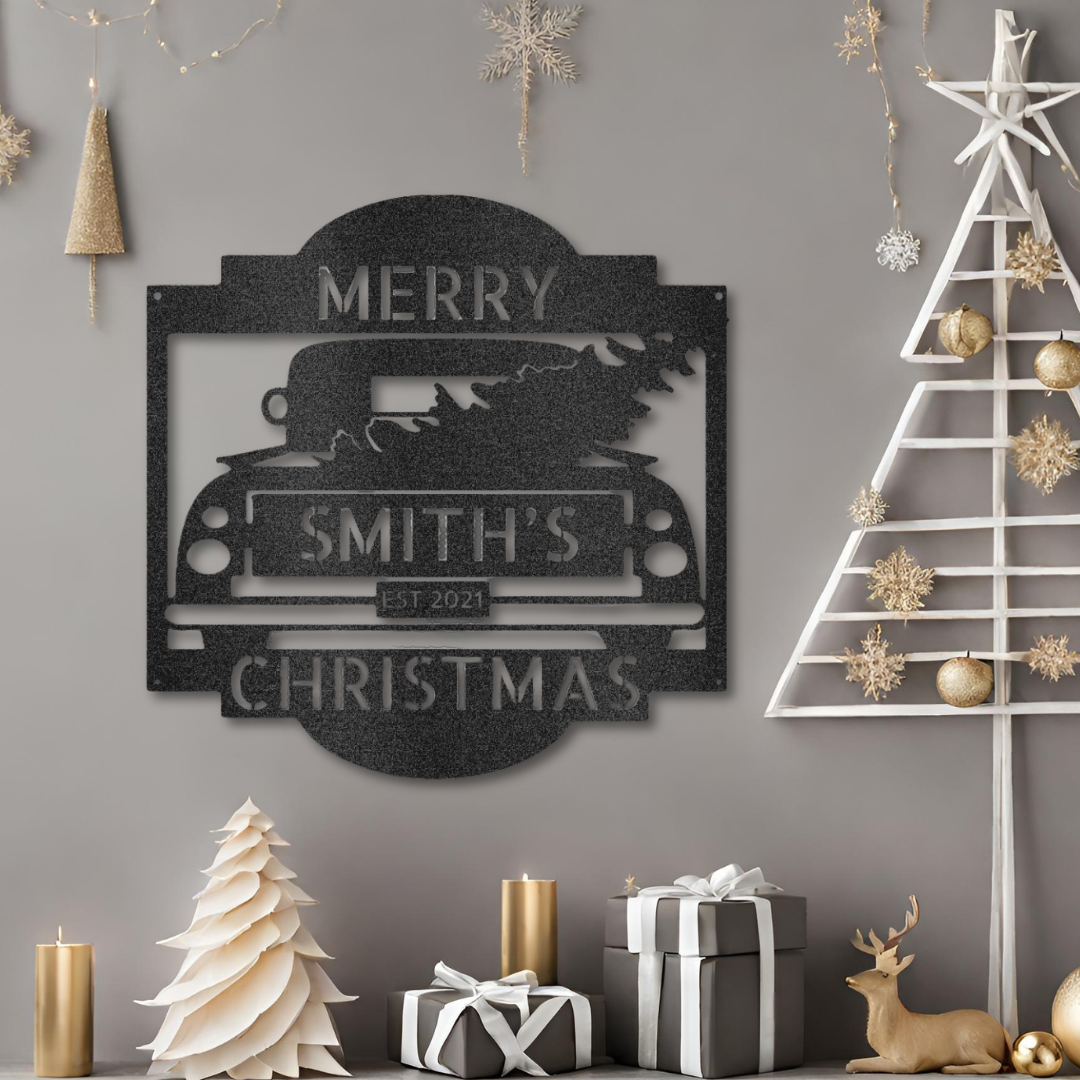 Custom Christmas Truck Monogram - Steel Sign