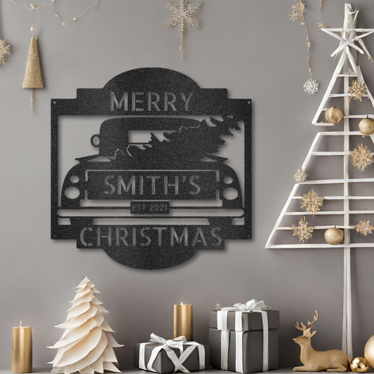 Custom Christmas Truck Monogram - Steel Sign