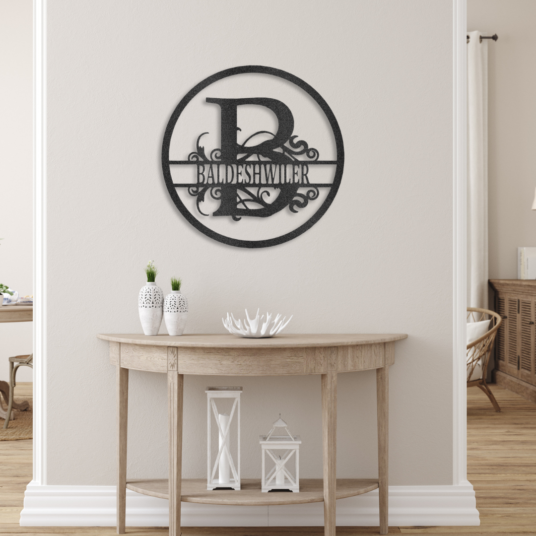 Split Circle Last Name Monogram - Steel Sign