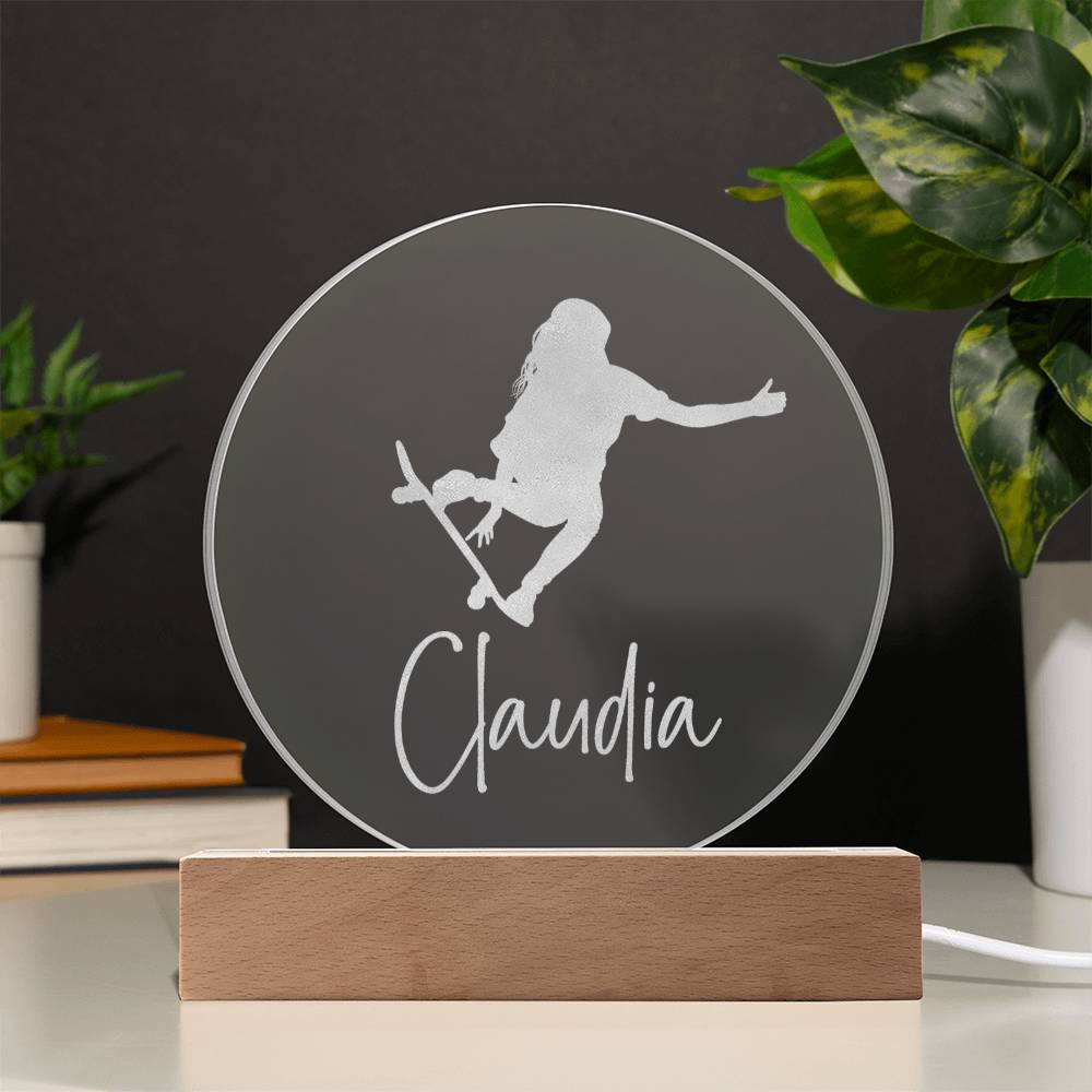 Custom Engraved Light-Up Acrylic - Girls Skateboarding