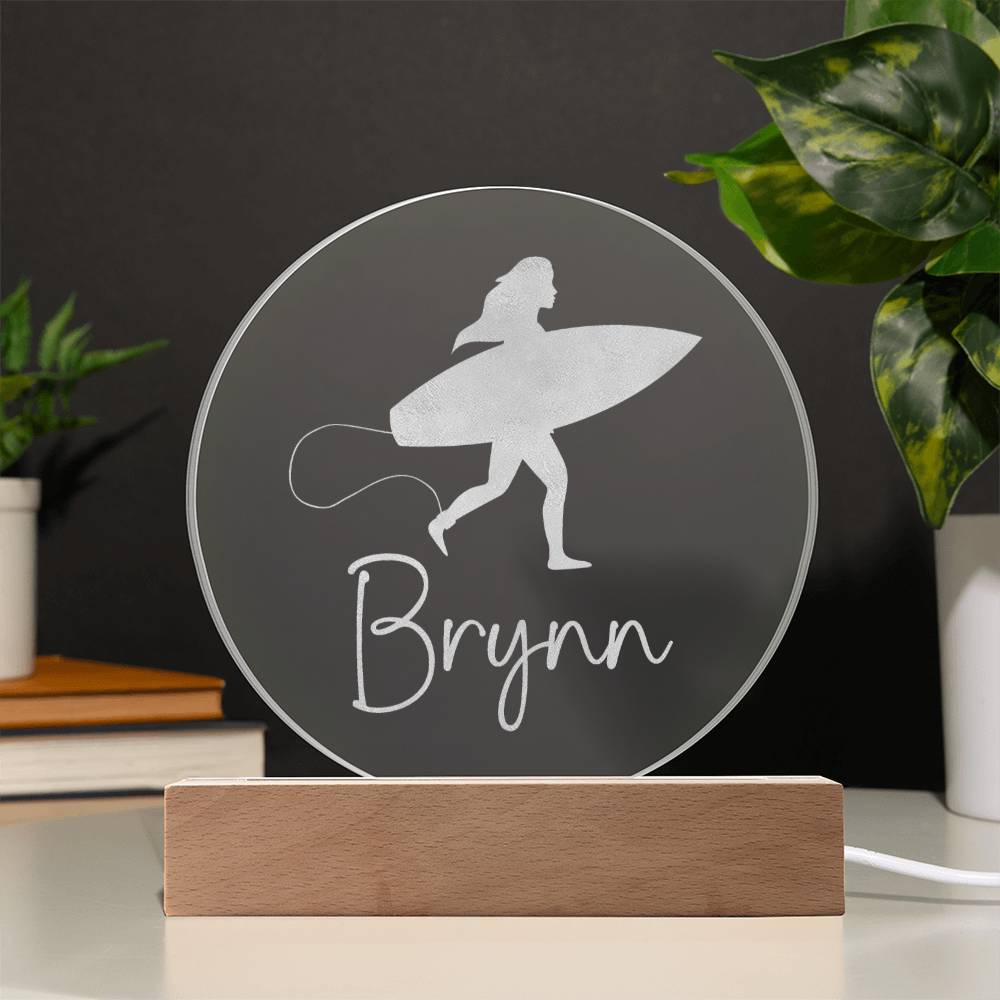 Custom Engraved Light-Up Acrylic - Girls Surfing