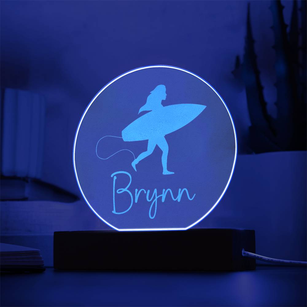 Custom Engraved Light-Up Acrylic - Girls Surfing