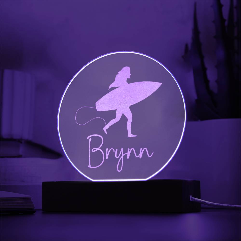 Custom Engraved Light-Up Acrylic - Girls Surfing