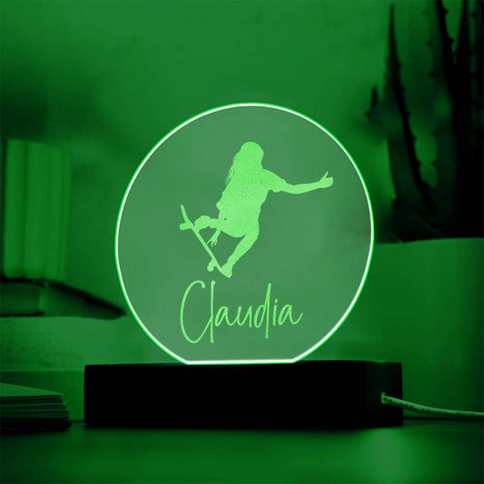 Custom Engraved Light-Up Acrylic - Girls Skateboarding