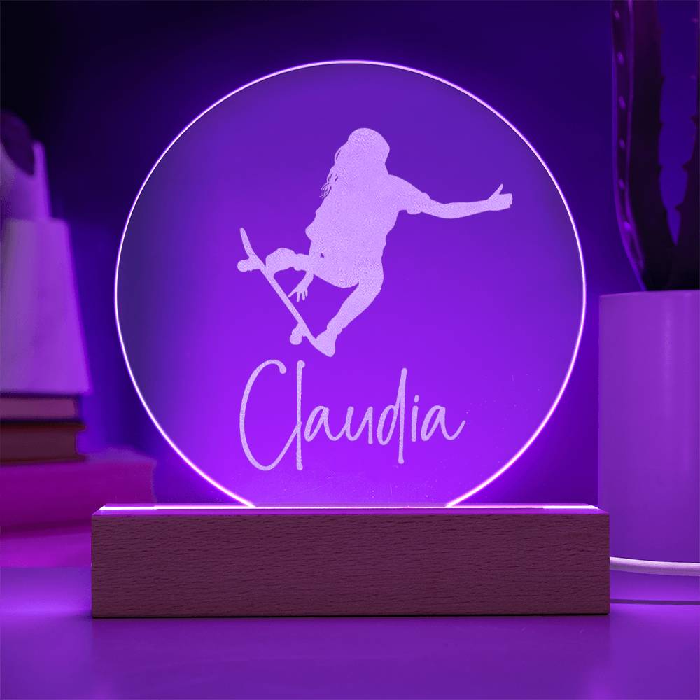 Custom Engraved Light-Up Acrylic - Girls Skateboarding