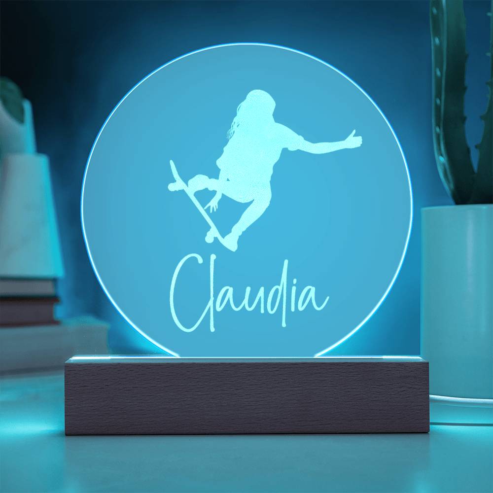 Custom Engraved Light-Up Acrylic - Girls Skateboarding