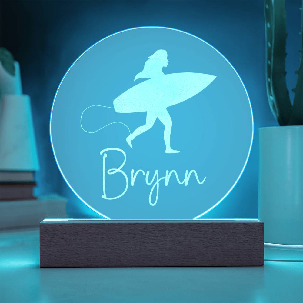 Custom Engraved Light-Up Acrylic - Girls Surfing