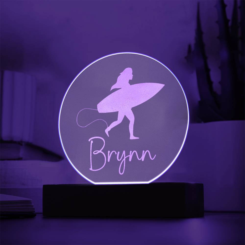 Custom Engraved Light-Up Acrylic - Girls Surfing