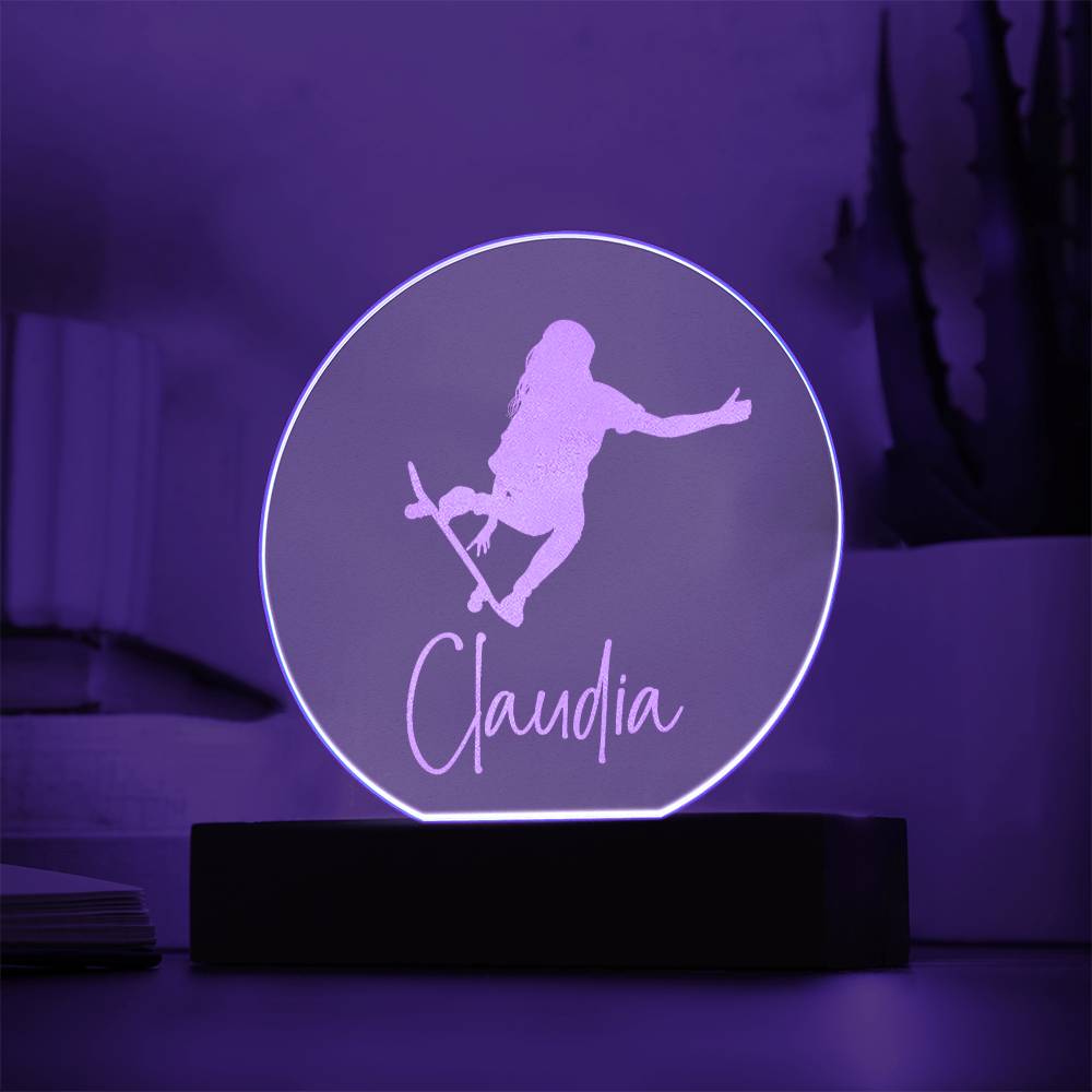 Custom Engraved Light-Up Acrylic - Girls Skateboarding