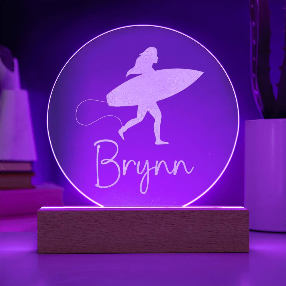 Custom Engraved Light-Up Acrylic - Girls Surfing