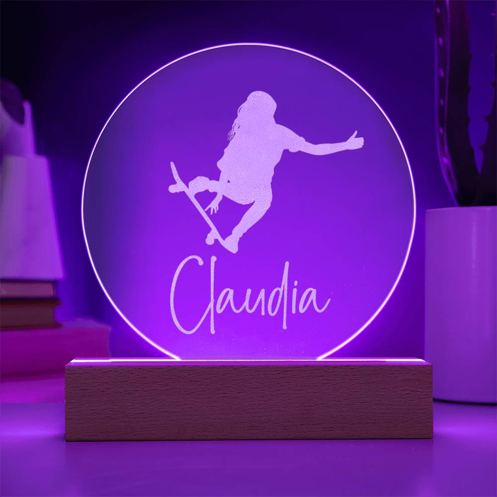 Custom Engraved Light-Up Acrylic - Girls Skateboarding