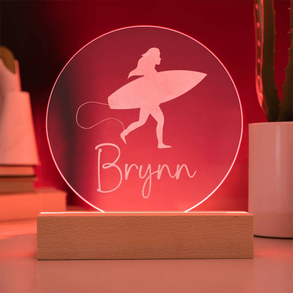 Custom Engraved Light-Up Acrylic - Girls Surfing