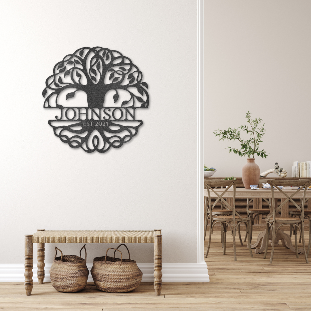 Custom Tree of Life Monogram Steel Gauge Sign